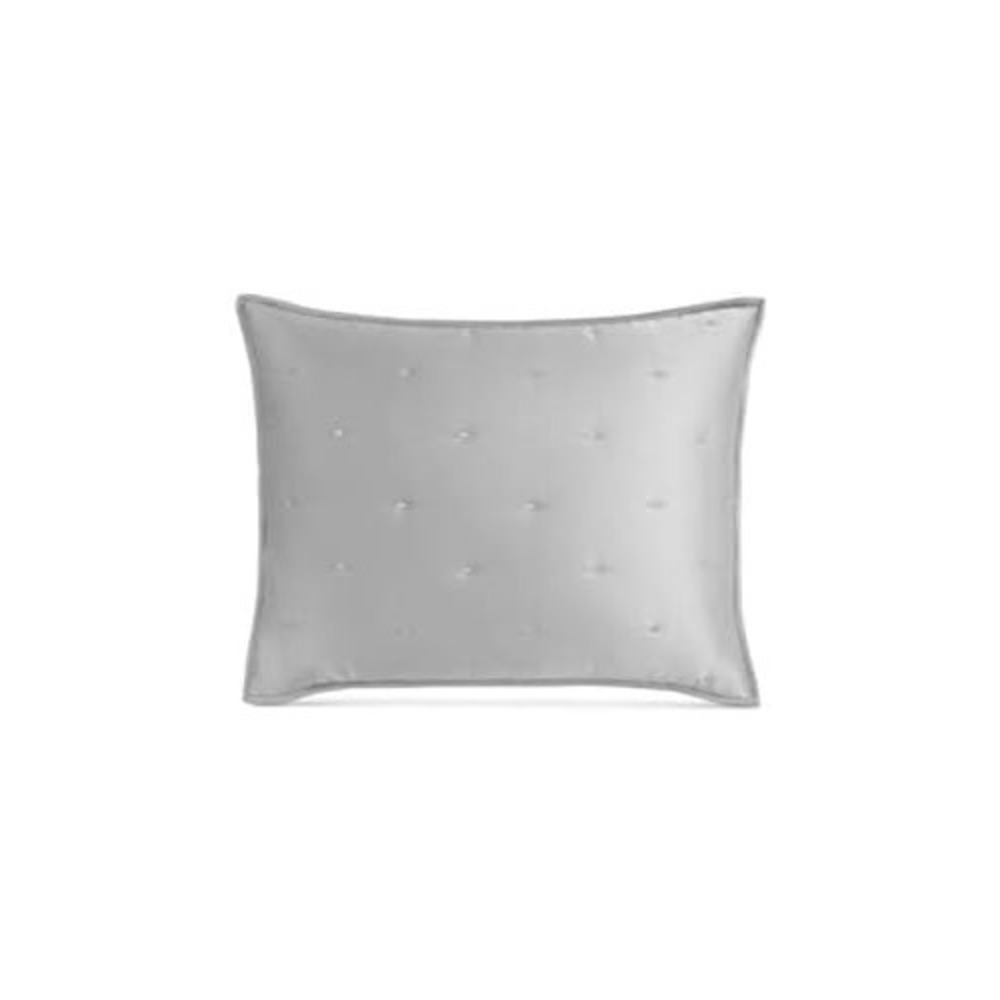 Martha Stewart Collection Tufted Luxury Silky Satin Standard Sham,Grey,20 x 26
